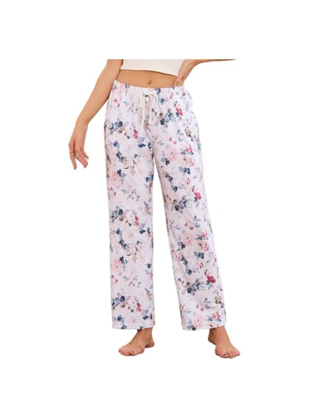 Women's Floral Print Pajama Pants Soft Stretchy Lounge Bottoms with Pockets